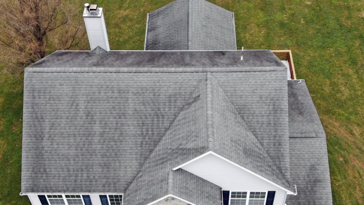 aerial view of rooftop with shingles