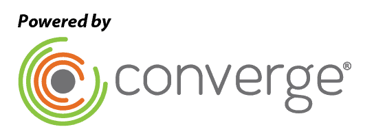 Powered by Converge logo featuring stylized circular green and orange lines around a gray dot, next to the word 'converge' in gray lowercase letters.
